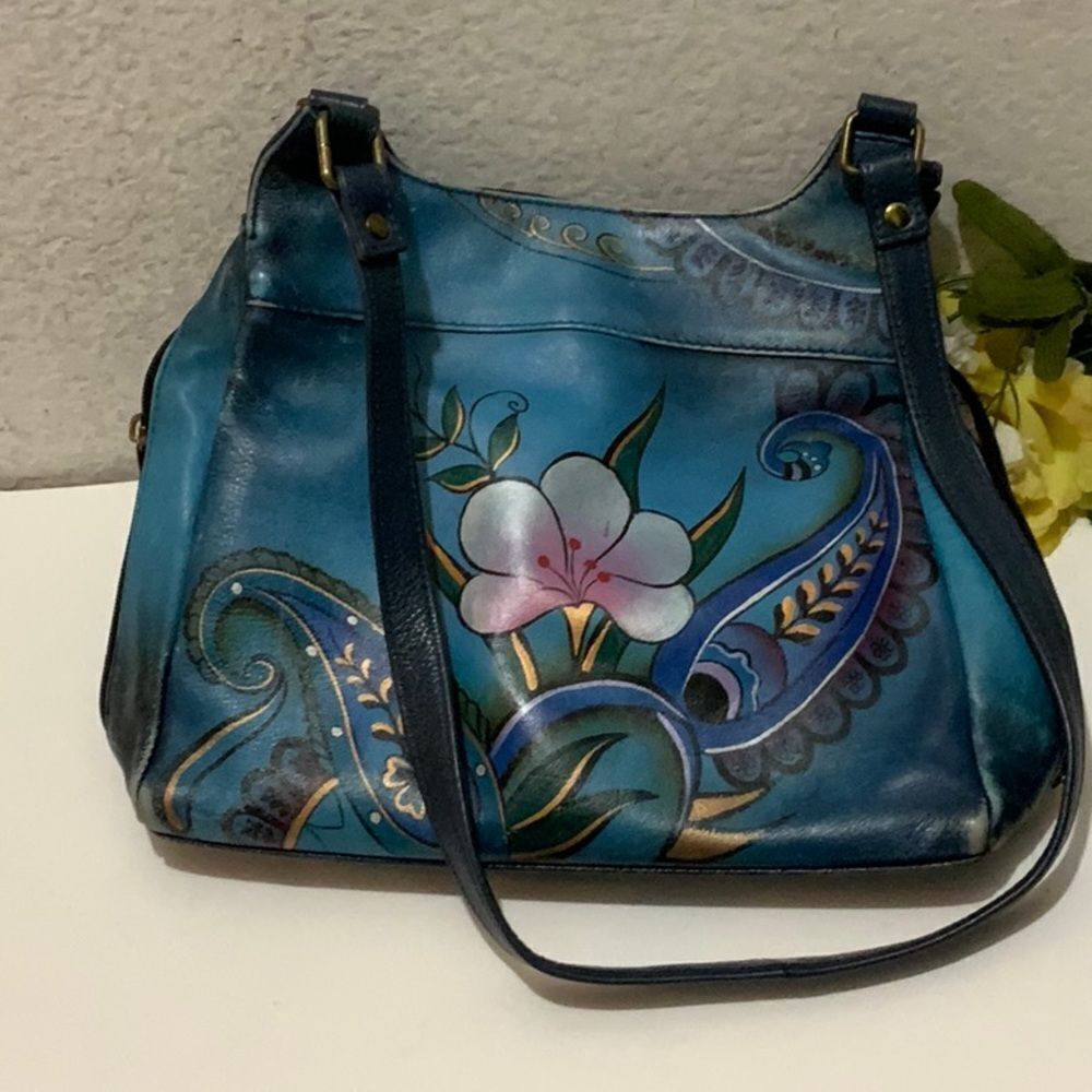 Anna by Anuschka Handpainted Leather Zip Satchel  Paisley Floral
